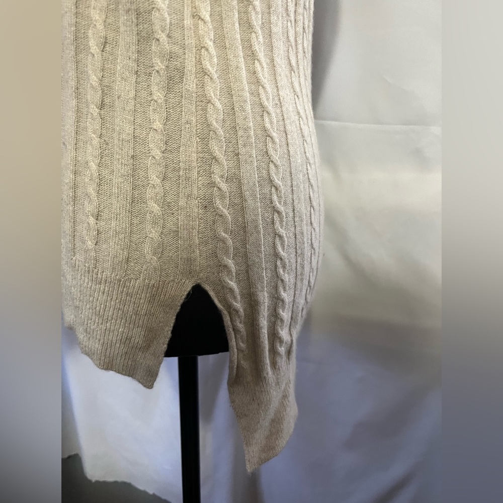Aqua Cashmere Cream Sweater leather elbow patch small quiet luxury preppy career - Picture 3 of 6